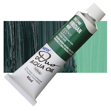 Open in modal - Holbein Duo Aqua Water Soluble Oil - Viridian Hue, 40 ml tube and swatch