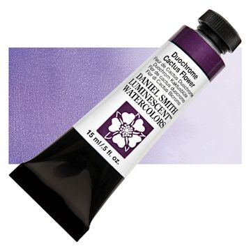 Open in modal - Daniel Smith Luminescent Watercolor - Duochrome Cactus Flower, 15 ml, Tube and swatch
