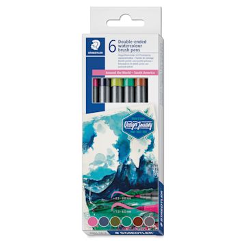 Open in modal - Staedtler Double-Ended Watercolor Brush Pens - South America, Set of 6, front of the packaging