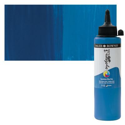 Daler-Rowney System3 Fluid Acrylics - Coeruleum Blue Hue, 250 ml bottle with swatch