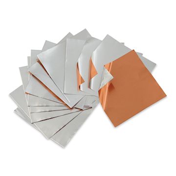 Open in modal - Art Metal Foil Sheets - Pkg of 12, 38 Gauge, Decorator Copper - silver side with one copper side