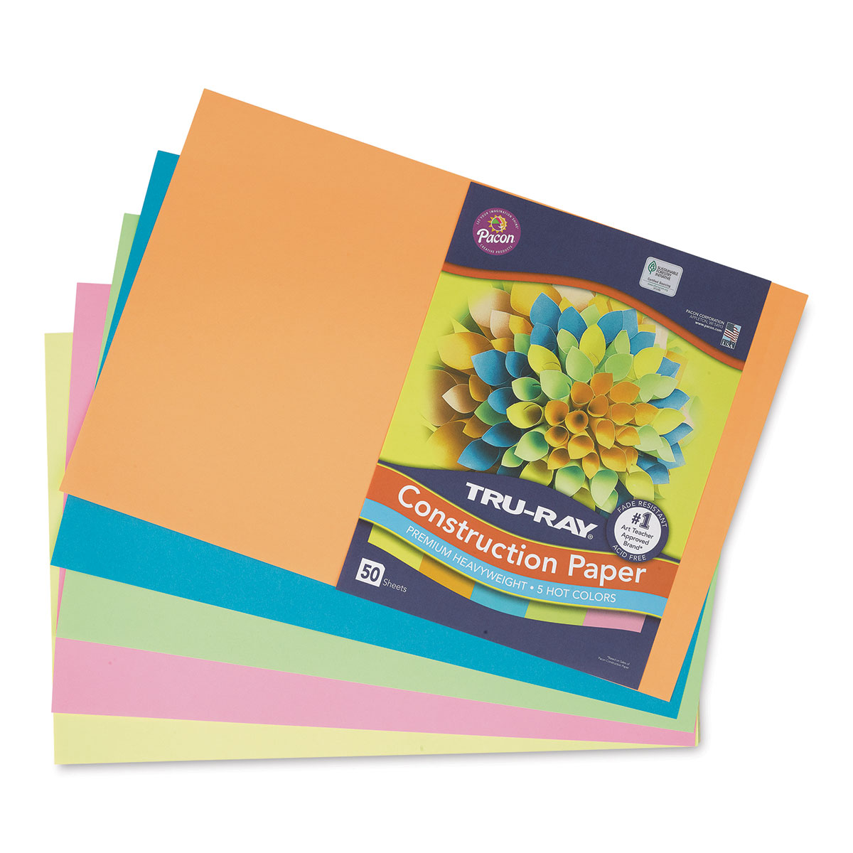 Pacon Tru-Ray Construction Paper - 12 x 18, Assorted Hot Colors, 50 Sheets