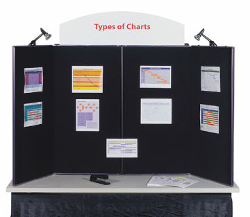 Expostar ShowStyle Briefcase Tabletop Displays - front showing charts and included halogen lights 