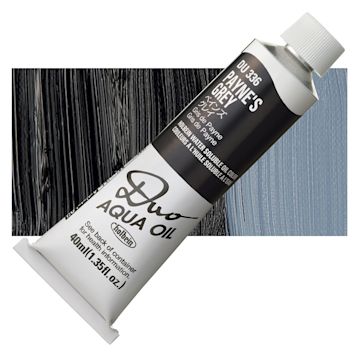 Open in modal - Holbein Duo Aqua Water Soluble Oil - Payne's Gray, 40 ml tube and swatch