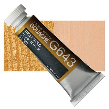 Open in modal - Holbein Artists' Gouache - Rich Gold, 15 ml tube and swatch