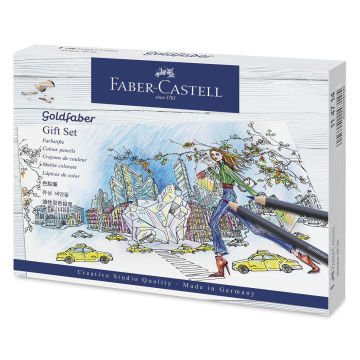 Faber-Castell Goldfaber Color Pencil Gift Set - Right angled view of front of package
