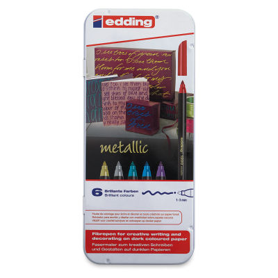 Edding Metallic Markers and Set - Front of 6 pc Marker Tin