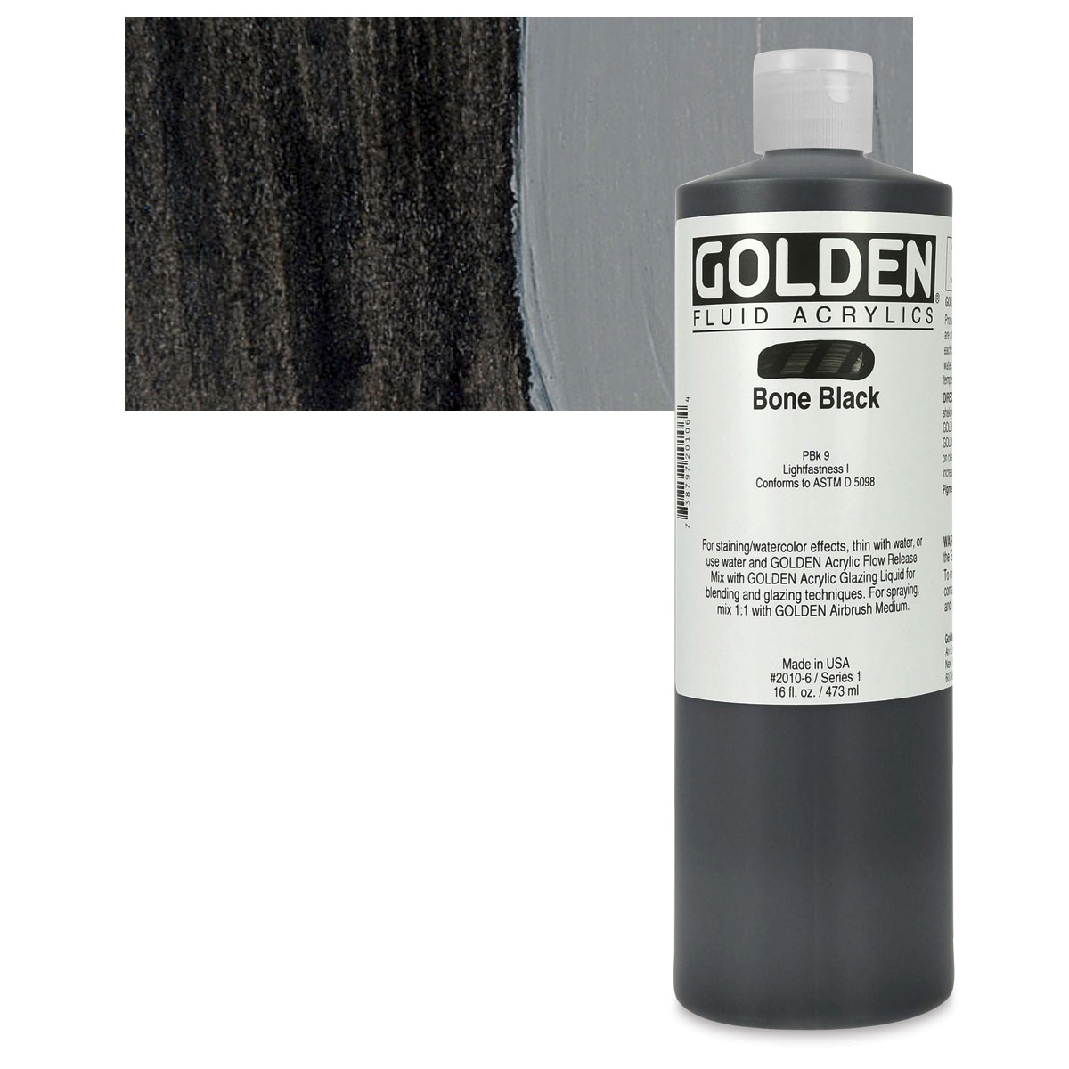 Golden : Fluid Acrylic Paint : 473ml (16oz) : Bone Black