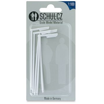 Open in modal - Schulcz Scale Model Building Parts - Street Lights, Pkg of 5, 1:100, 1/8" (front of package)