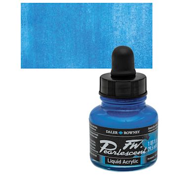 Open in modal - Daler-Rowney FW Acrylic Pearlescent Liquid Acrylic Artist's Ink - 1 oz, Galactic Blue and swatch