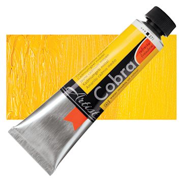 Open in modal - Royal Talens Cobra Water Mixable Oil Paint - Cadmium Yellow Medium, 40 ml tube and swatch