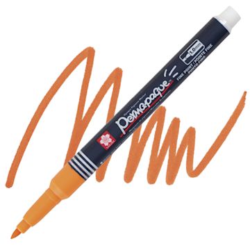 Open in modal - Sakura Permapaque Opaque Paint Marker - Orange, Fine Point marker and swatch