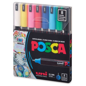 Uni-Posca Paint Markers-Set of 8 Basic Colors, X-Fine Tip, 0.7 mm.  Front of package