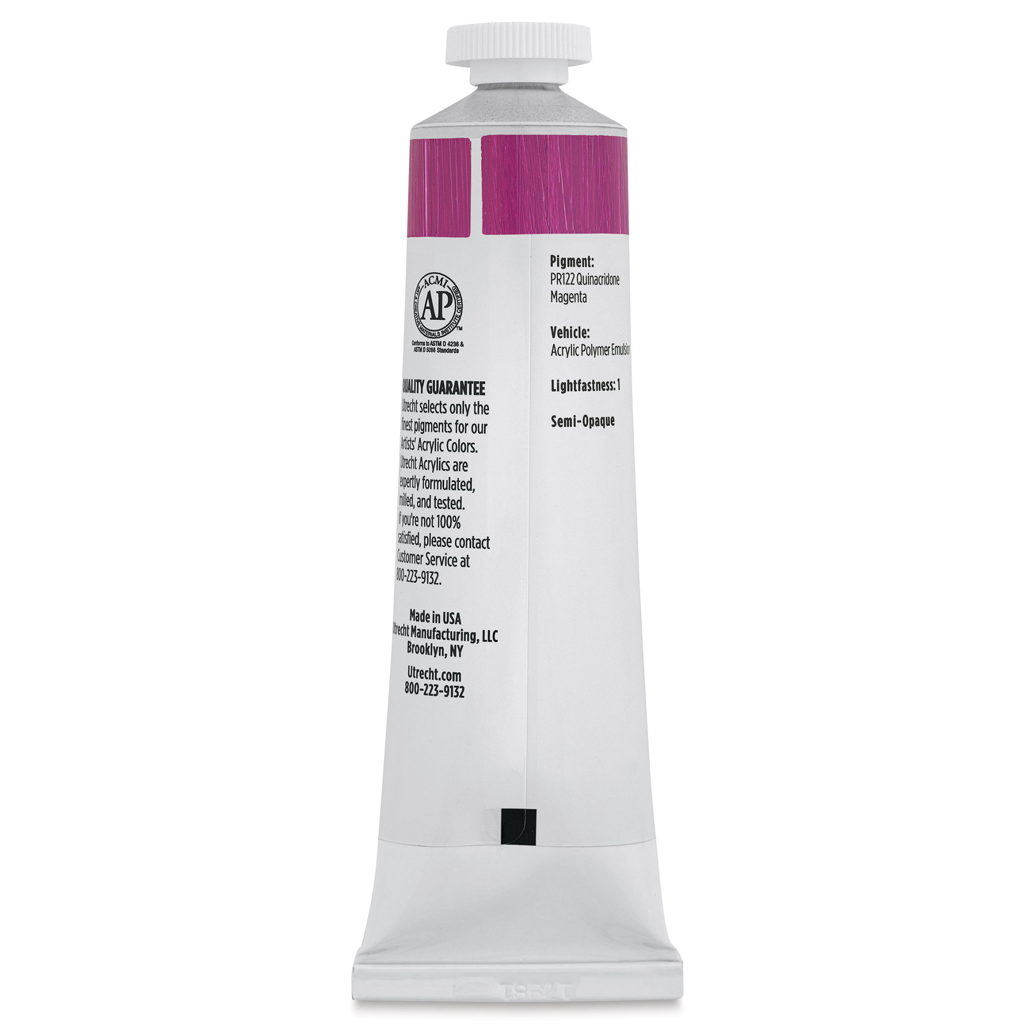 Utrecht Artists' Acrylic Paint - Medium Magenta, 2 oz Tube, Pink