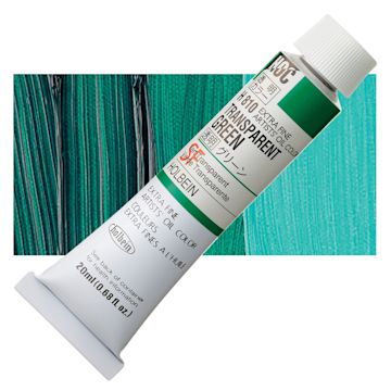 Open in modal - Holbein Artists' Oil Color - Transparent Green, 20 ml tube and swatch