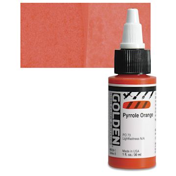 Open in modal - Golden High Flow Acrylic Paint - Pyrrole Orange, 1 oz bottle and swatch