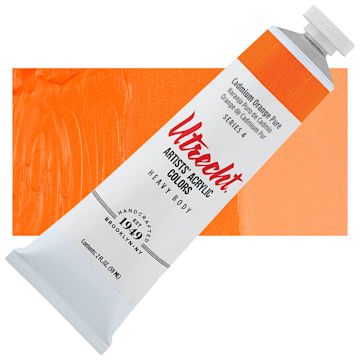 Open in modal - Utrecht Artists' Acrylic Paint - Cadmium Orange Pure, 2 oz tube and swatch