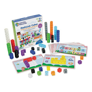 MathLink Cubes Activity Set - Preschool Math, contents laid out in front of the packaging. 