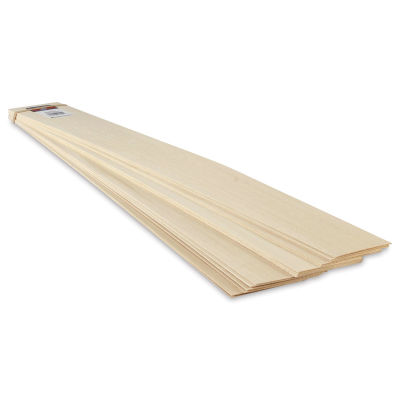Midwest Products Genuine Basswood Sheets - Fifteen 3" x 24" sheets in stack at angle
