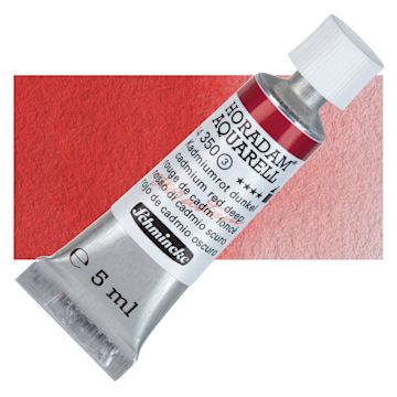 Open in modal - Schmincke Horadam Aquarell Watercolor - Cadmium Red Deep, 5 ml tube and swatch