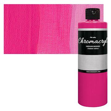 Open in modal - Chromacryl Students' Acrylic - Magenta, 16 oz bottle and swatch