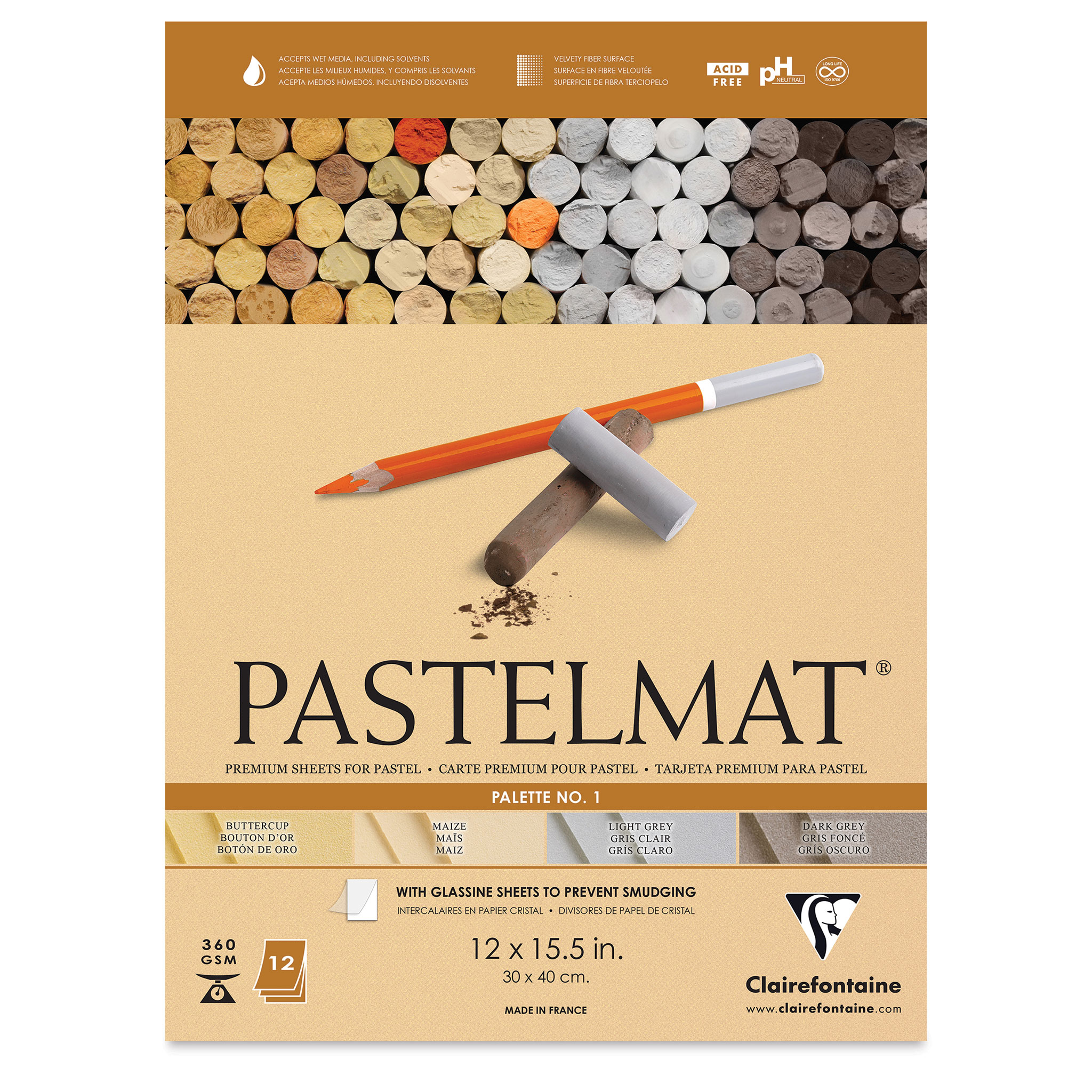 Clairefontaine Pastelmat Pad - 12 x 15-1/2, Palette No. 7, 12 Sheets, BLICK Art Materials