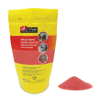 Open in modal - Activa Sand - Front view of 5 lb Pink Pouch shown next to small Pink sand pile