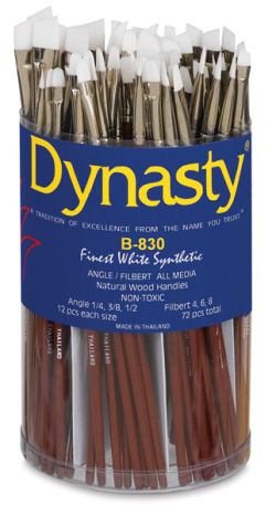Finest White Synthetic Angle and Filbert, 72 Brush Assortment Short Handle Outside of Package