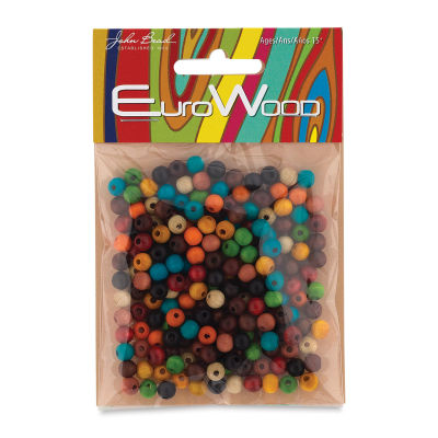 John Bead Euro Wood Beads - Multicolor, Round, 6 mm, Pkg of 200