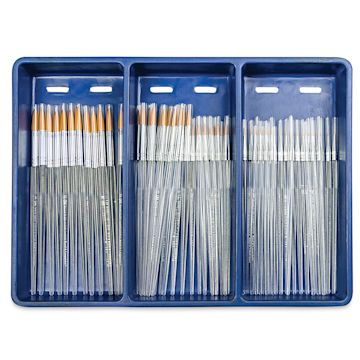 Open in modal - Royal Langnickel Clear Choice Brush Set - Golden Taklon, Round, Set of 60, Short Handle, in open packaging 