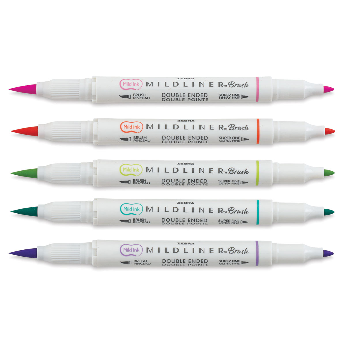 Zebra Mildliner Double Ended Brush Pens - Set of 5, Refresh Colors