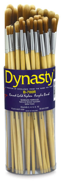 Open in modal - Dynasty Dupont Tynex Gold Nylon Acrylic Brush Canister - Rounds, Long Handle, Canister of 50
