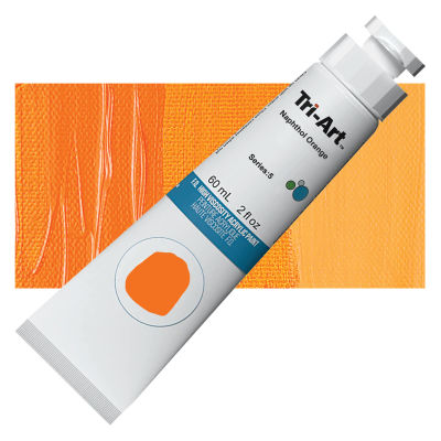 Tri-Art Finest Quality Artist Acrylics - Naphthol Orange, 60 ml tube with swatch