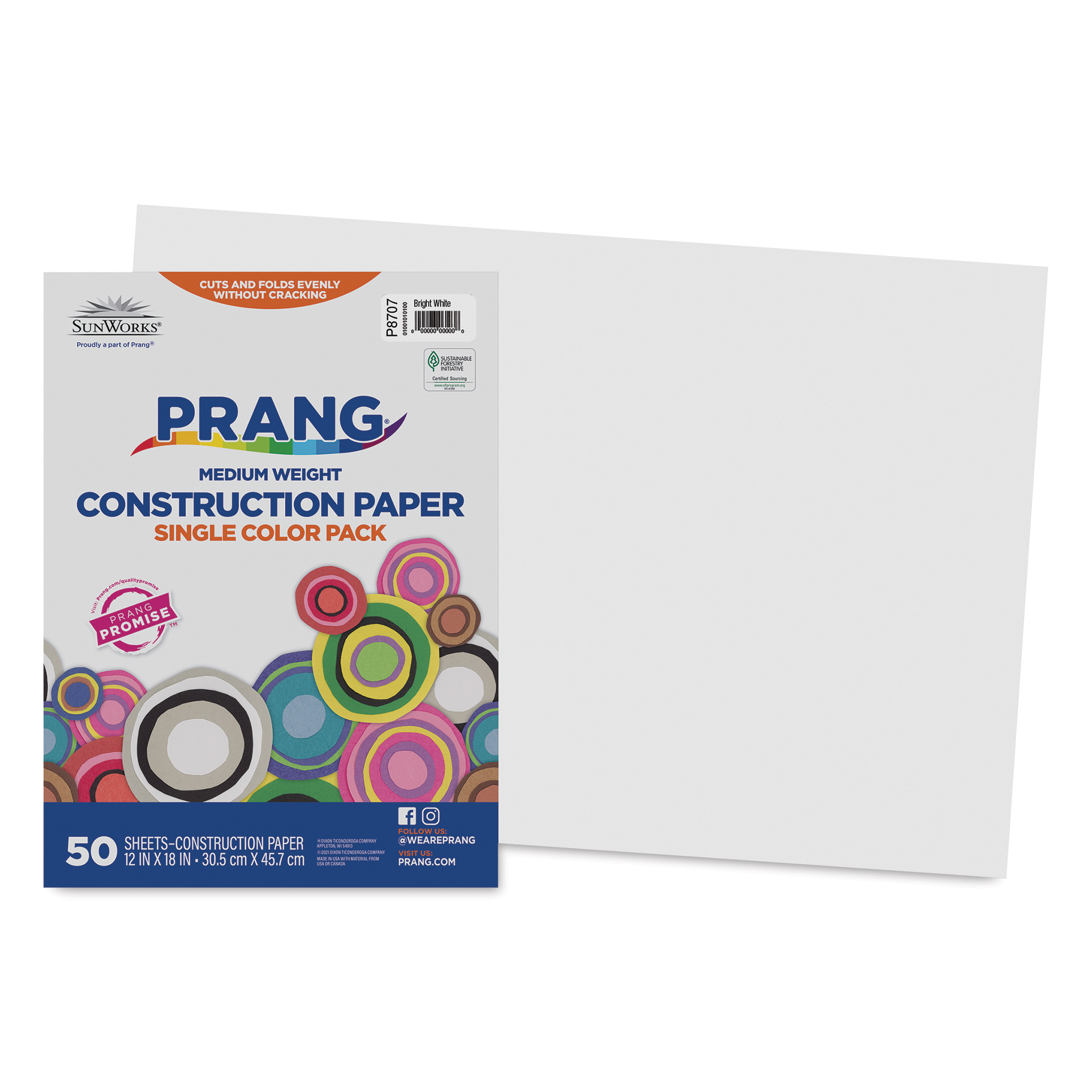 Pacon Construction Paper, Bright White, 12 x 18 - 50 pack