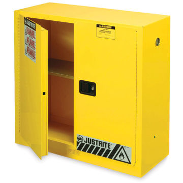Safety Storage Cabinets - Angled view of Safety Cabinet with one door slightly open
