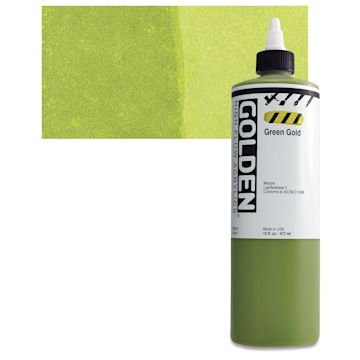 Open in modal - Golden High Flow Acrylic Paint - Green Gold, 16 oz bottle and swatch