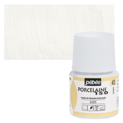 Pebeo Porcelaine 150 Paint - Ivory, Opaque, 45 ml bottle and swatch