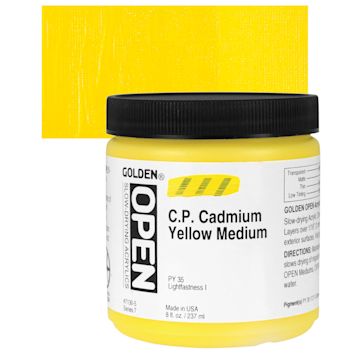 Open in modal - Golden Open Acrylic - Cadmium Yellow Medium, 8 oz Jar and swatch