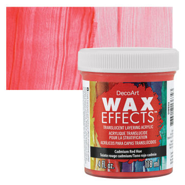 DecoArt Wax Effects Acrylic Paint - Cadmium Red Hue, 4 oz Jar with swatch