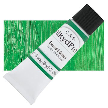 Open in modal - CAS AlkydPro Fast-Drying Alkyd Oil Color - Emerald Green, 37 ml tube and swatch