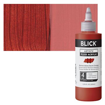 Open in modal - Blick Artists’ Fluid Acrylic - Quinacridone Burnt Orange, 200 ml bottle and swatch