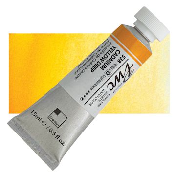 Open in modal - PWC Extra Fine Professional Watercolor - Cadmium Yellow Deep, 15 ml, Tube and swatch