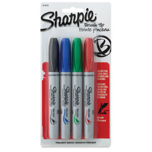Sharpie Brush Tip Permanent Markers - Assorted Basic Colors, Set of 4
