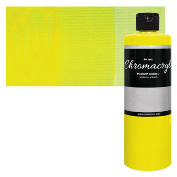 Chromacryl Students' Acrylics - Neon Yellow, 16 oz bottle and swatch