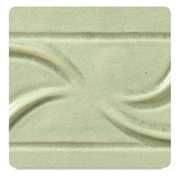 Open in modal - Amaco Potter's Choice Glazes - Frosted Melon, PC-49. Color sample in pale green flecked finish.