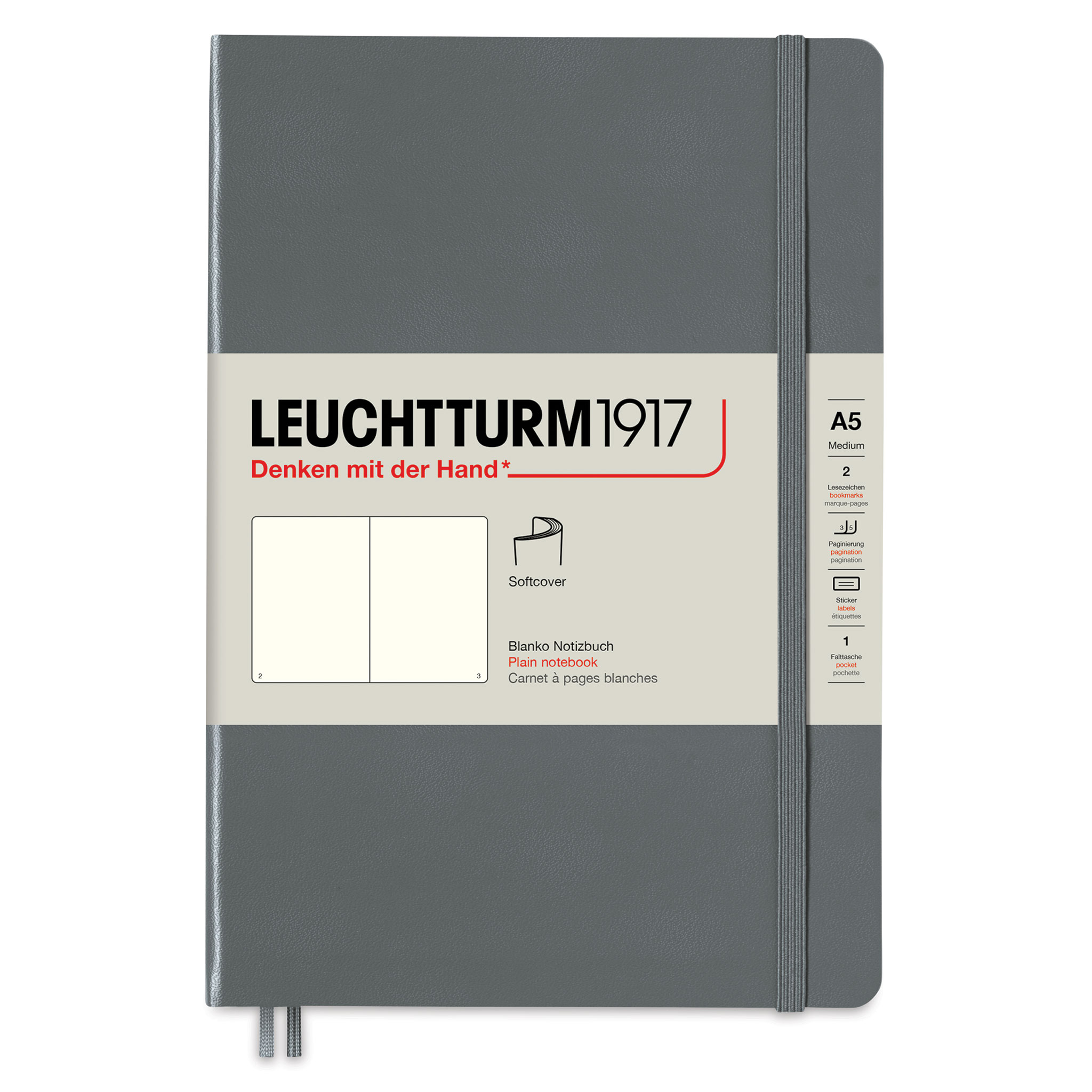 Leuchtturm1917 Blank Softcover Notebook - Anthracite, 5-3/4' x 8-1/4'