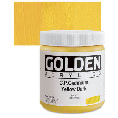Golden Heavy Body Artist Acrylics - Cadmium Yellow Dark, 8 oz Jar