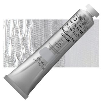 Open in modal - Winsor & Newton Professional Acrylic Paint - Silver, 200 ml tube and swatch