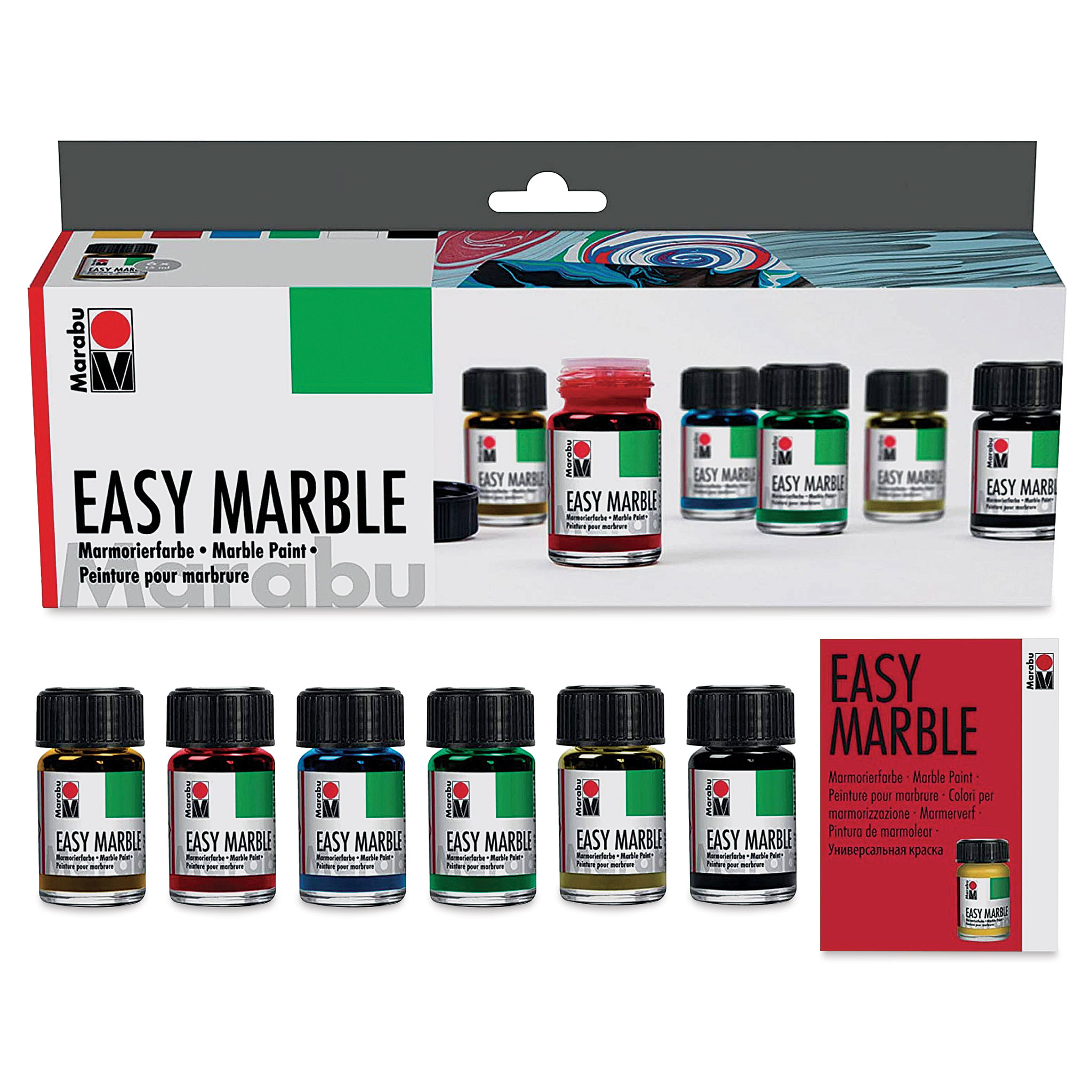 Marabu Easy Marble Paint Set | 22 Vibrant and Metallic Colors | X10 Wooden Marbl