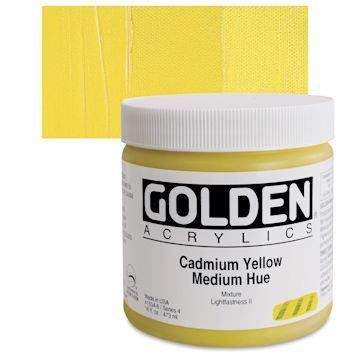 Open in modal - Golden Heavy Body Artist Acrylic - Cadmium Yellow Medium Hue, 16 oz Jar and swatch